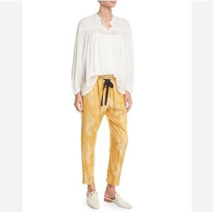 Forte Forte Sirena Floral Jacquard Crepe Jogger in Gold Size Medium